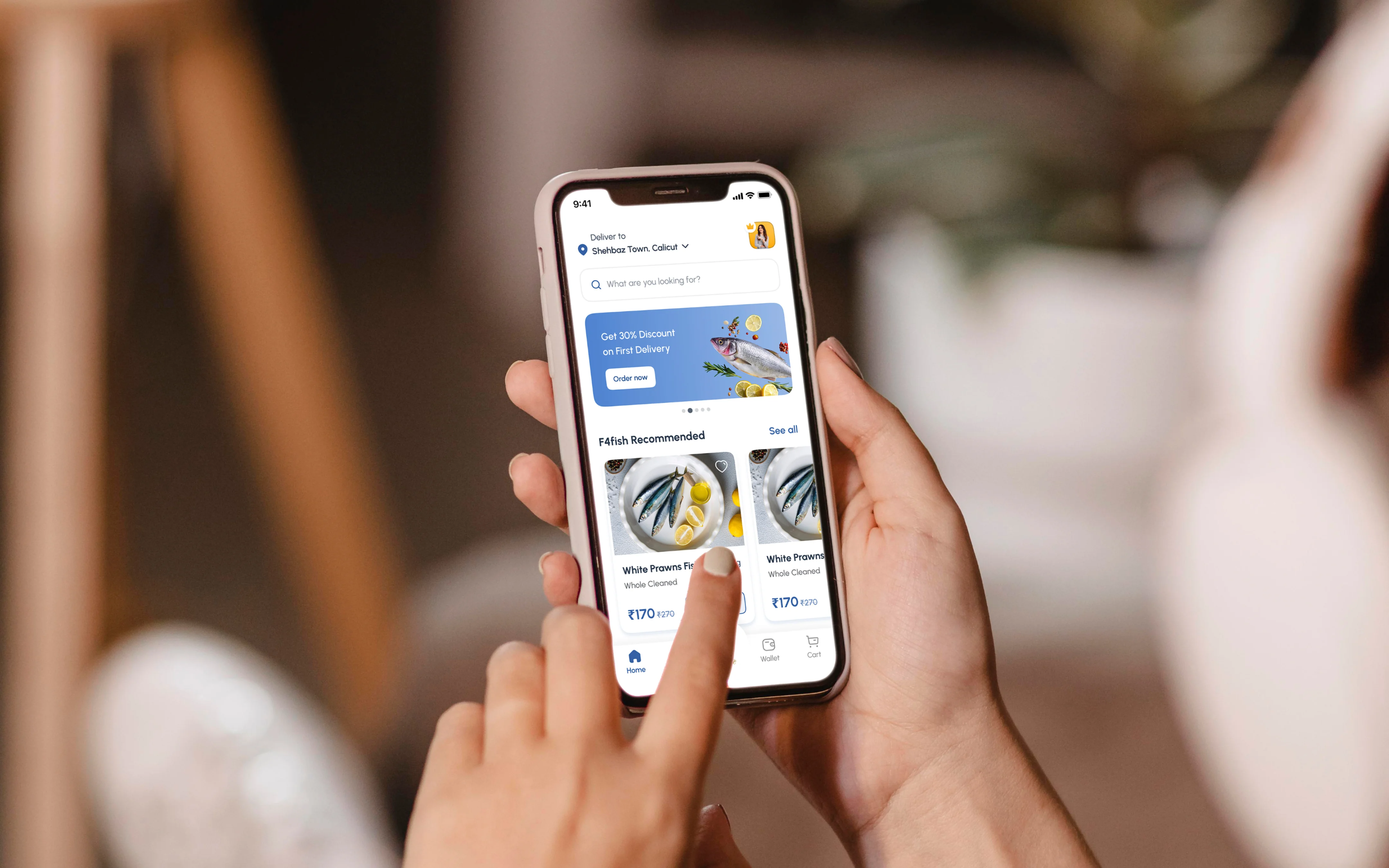 iPhone hand mockup of the For Me Fish home page