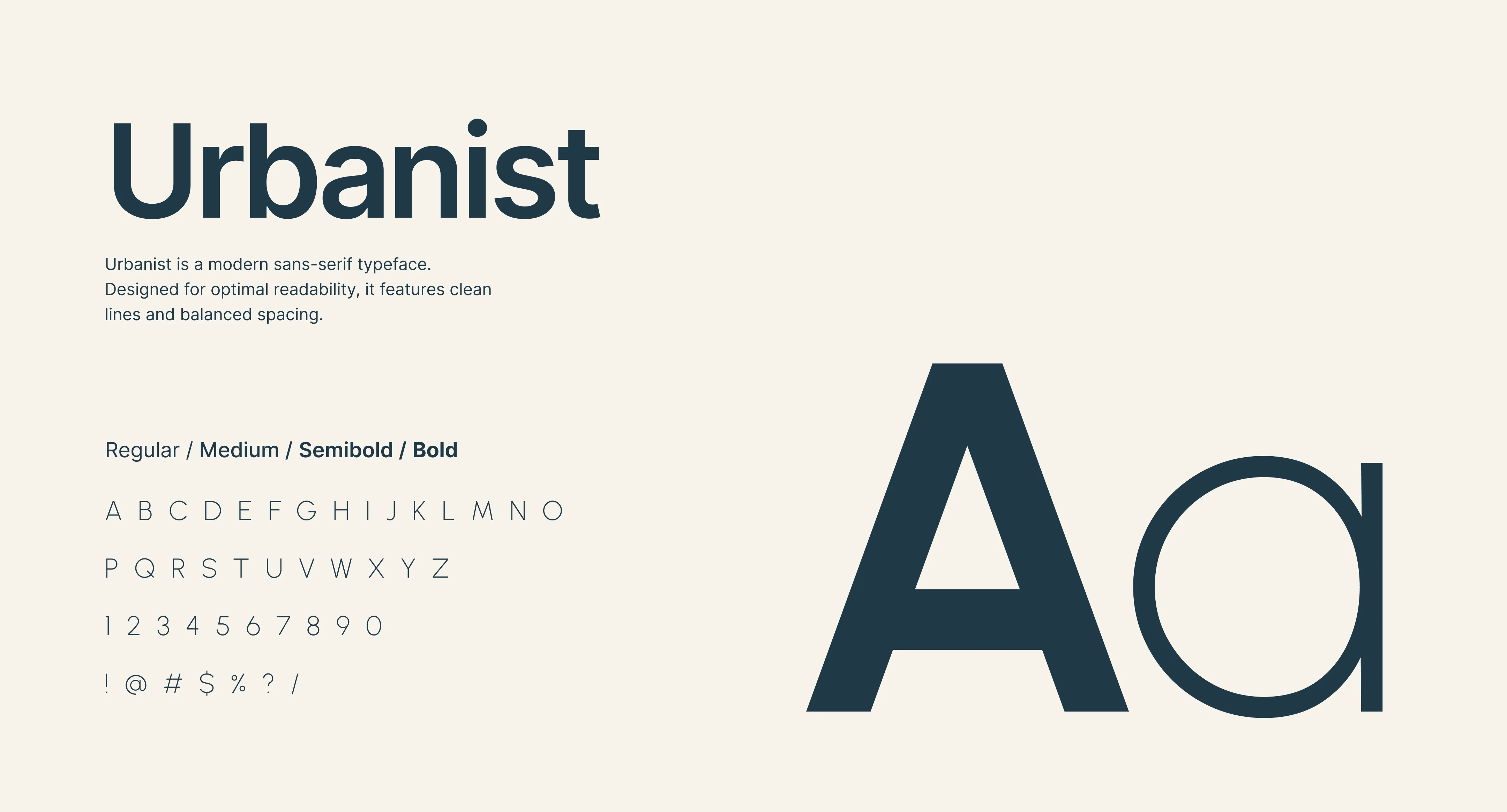 Urbanist typeface typography spec sheet