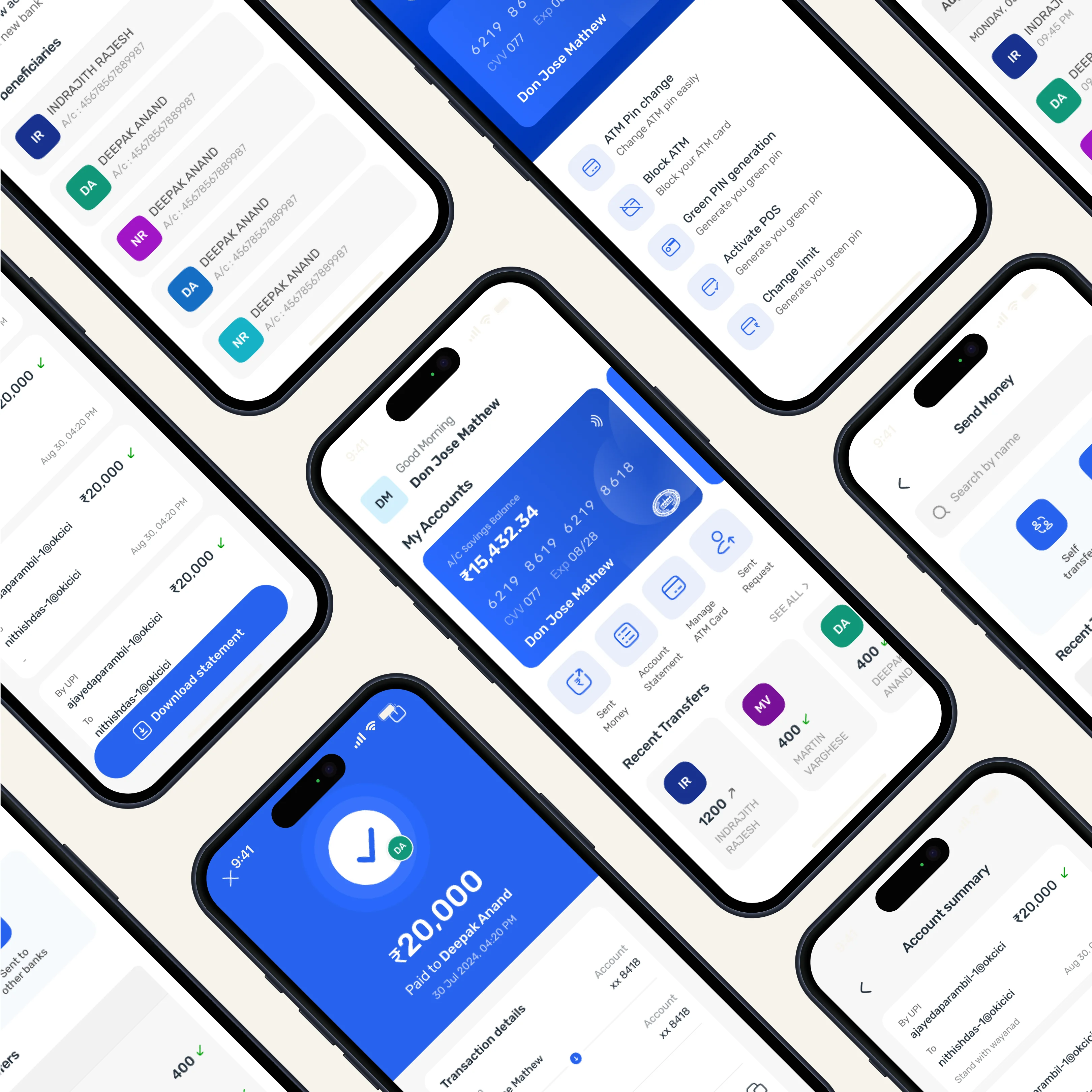 Kerala Bank App isometric display grid mockups