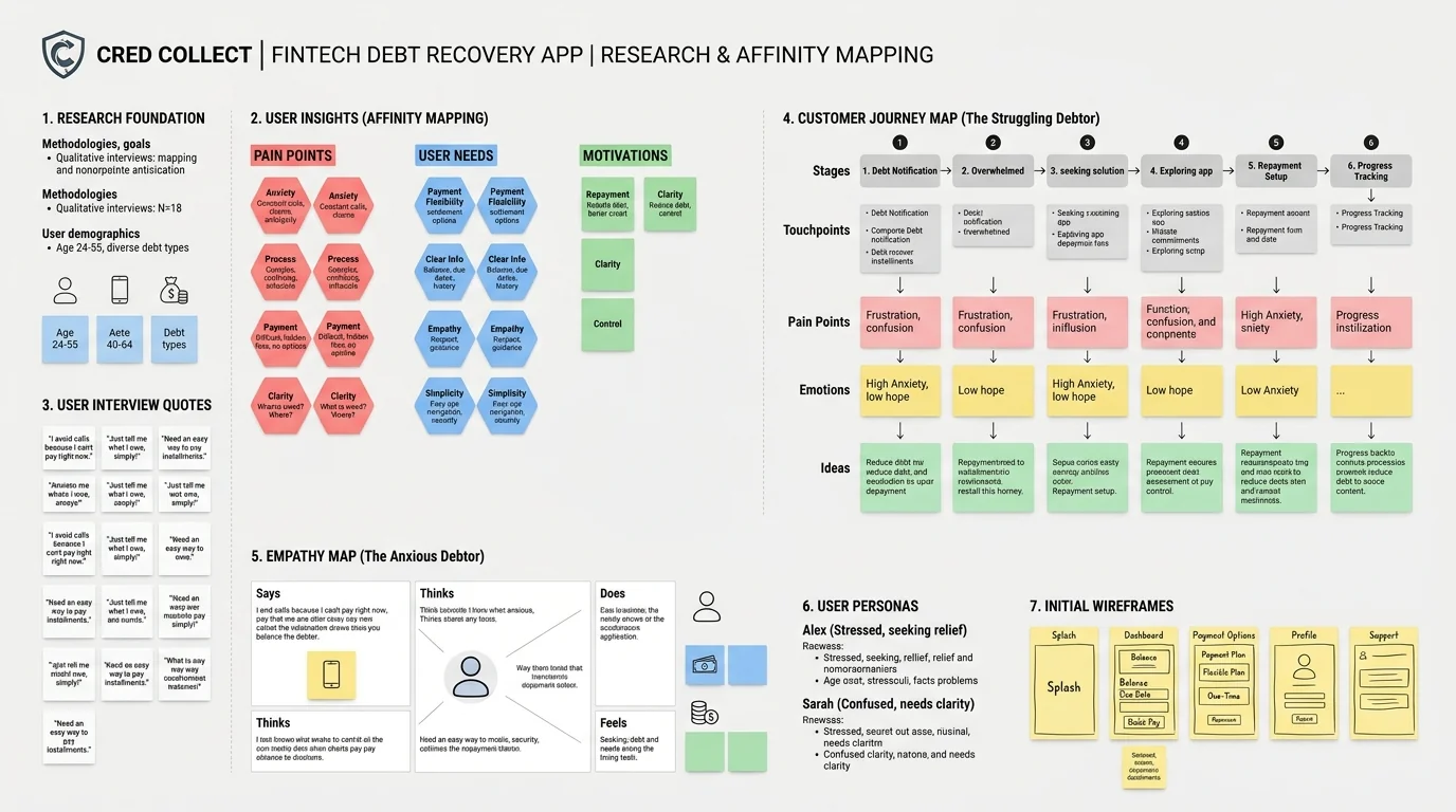 Cred Collect App — Research & Affinity Mapping Board