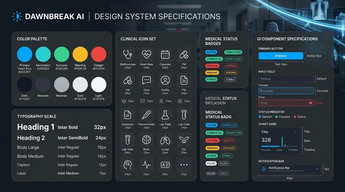 Dawnbreak AI Medical Design System Specification Board